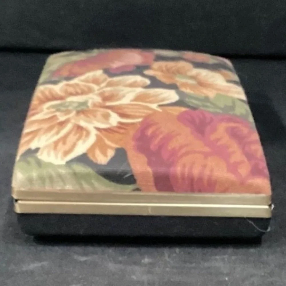 Floral Tapestry Jewelry Travel Case Mirror‎ Multi Compartment Gold Tone Vintage